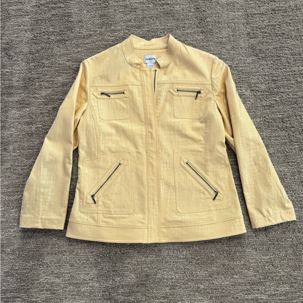 Chico’s Golden Gleam Yellow Texture Becker Jacket Raffia Size 1 (S/8)